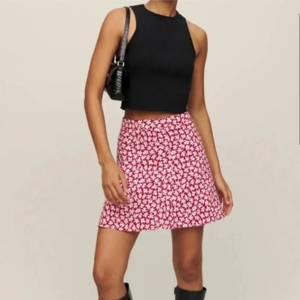 Reformation Red Floral Mini Skirt